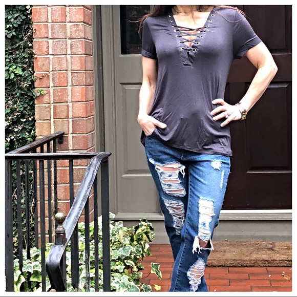 ✨LAST ONE ✨Boyfriend lace up loose fit top - Picture 3 of 7